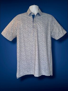 Dunning Golf Polo Men's Medium Blue Floral Print Stone Canyon Club Oro Valley AZ